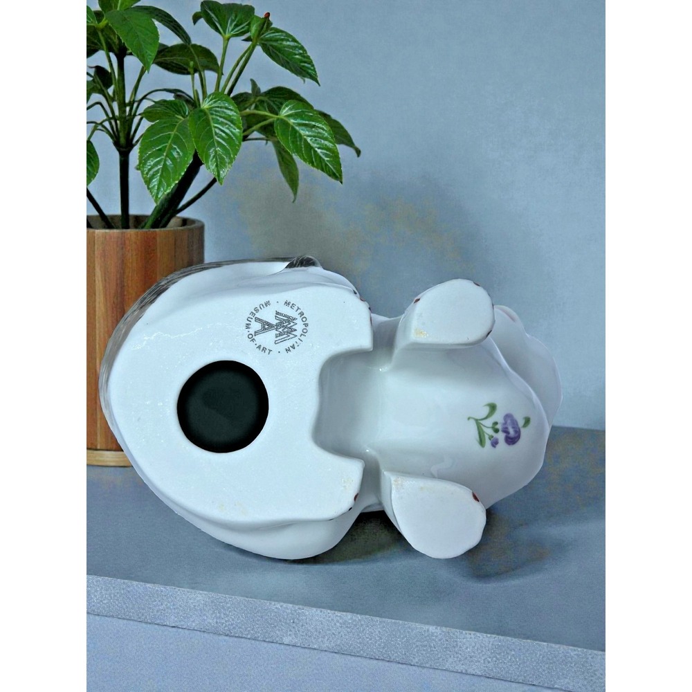 Vintage White Floral Cat Figure Porcelain Bow Chubby Hand painted Home Deco - Picture 9 of 14